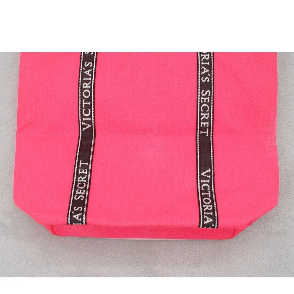 Victorias Secret Neon Pink Canvas Insulated Cooler Tote Bag Beach Picnic Zip Top